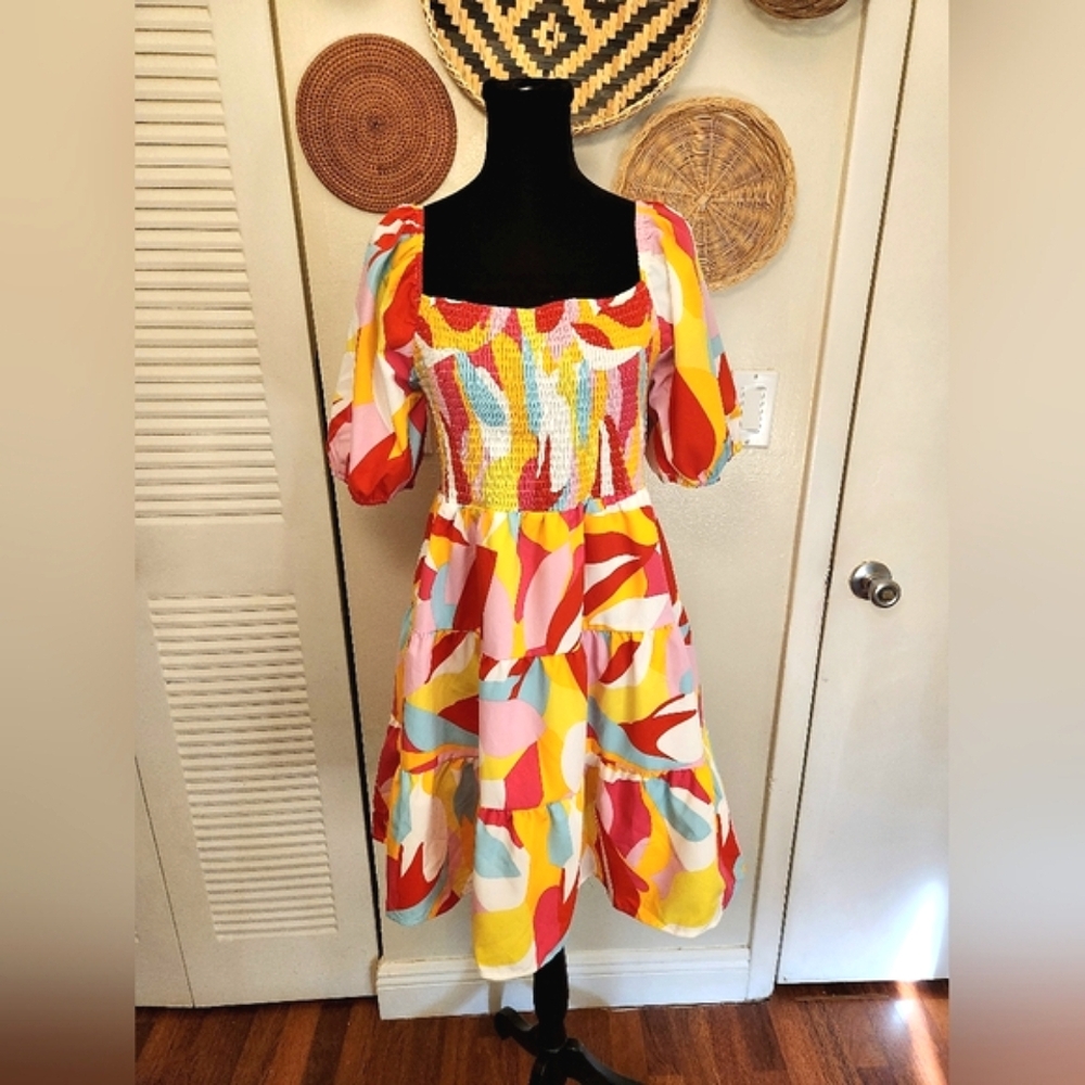 Multicolor Babydoll Tiered Mini Dress